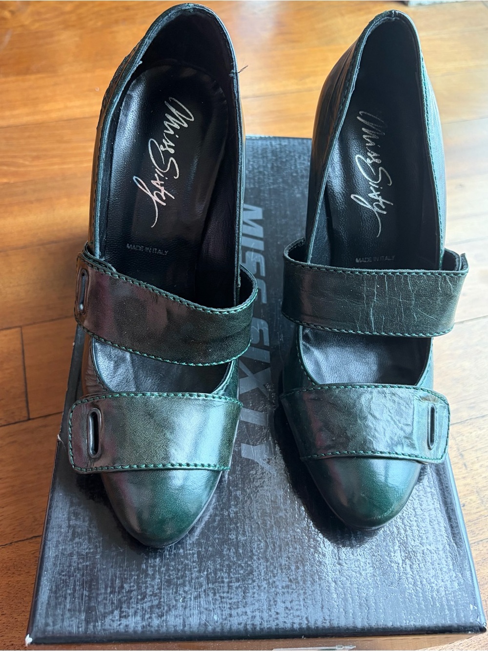 Miss Sixty Dark Green Pointed Toe Buckle Pumps